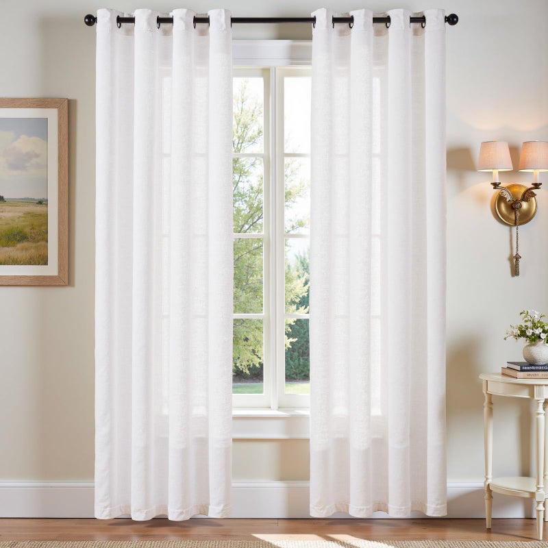 jinchan White Linen Blend Curtains for Living Room 84 Inch Length 2 Panels Set Semi Sheer Light Filtering Grommet Curtains for Bedroom Light Weight Soft Window Grommet Drapes Cream 50W x 84L Inch - Image 1